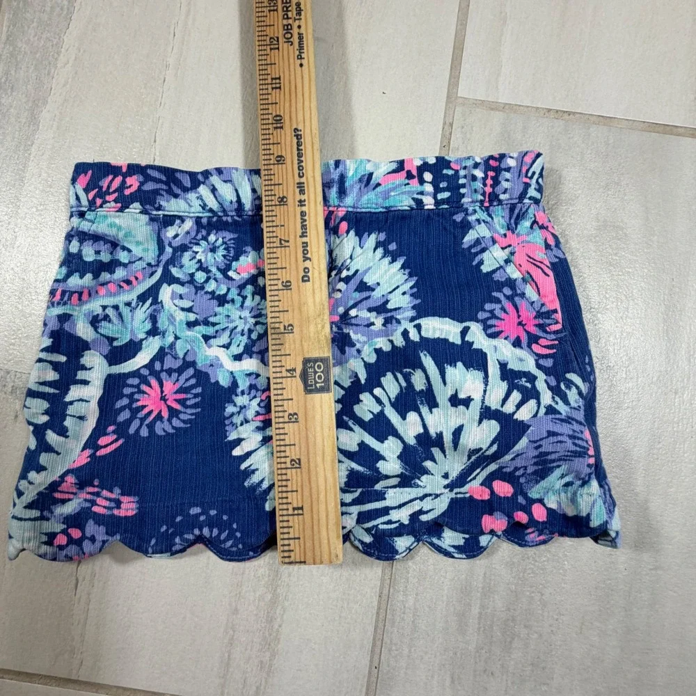 Lilly Pulitzer Girls Blue Pink Floral Corduroy Scalloped Skort Size 6 Kids